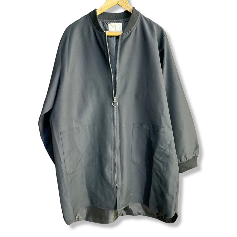 UNISEX Drop Shoulder Dual Pocket Black Overcoat - Picture 2 of 11